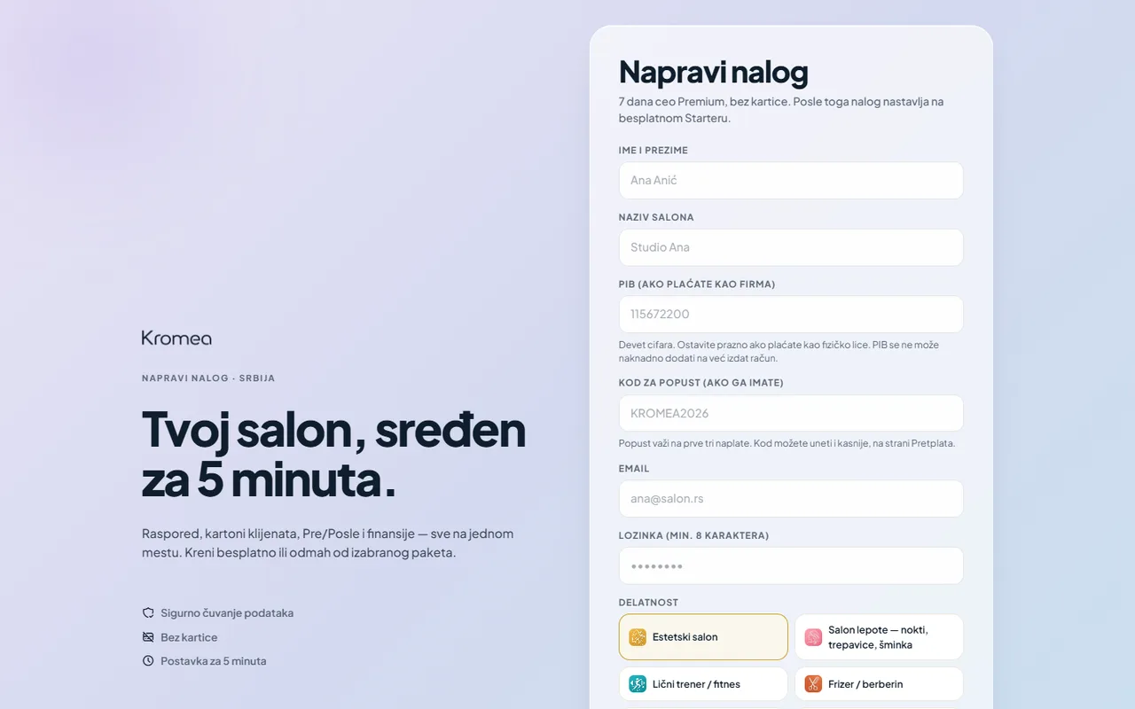 Napravi nalog za 5 minuta